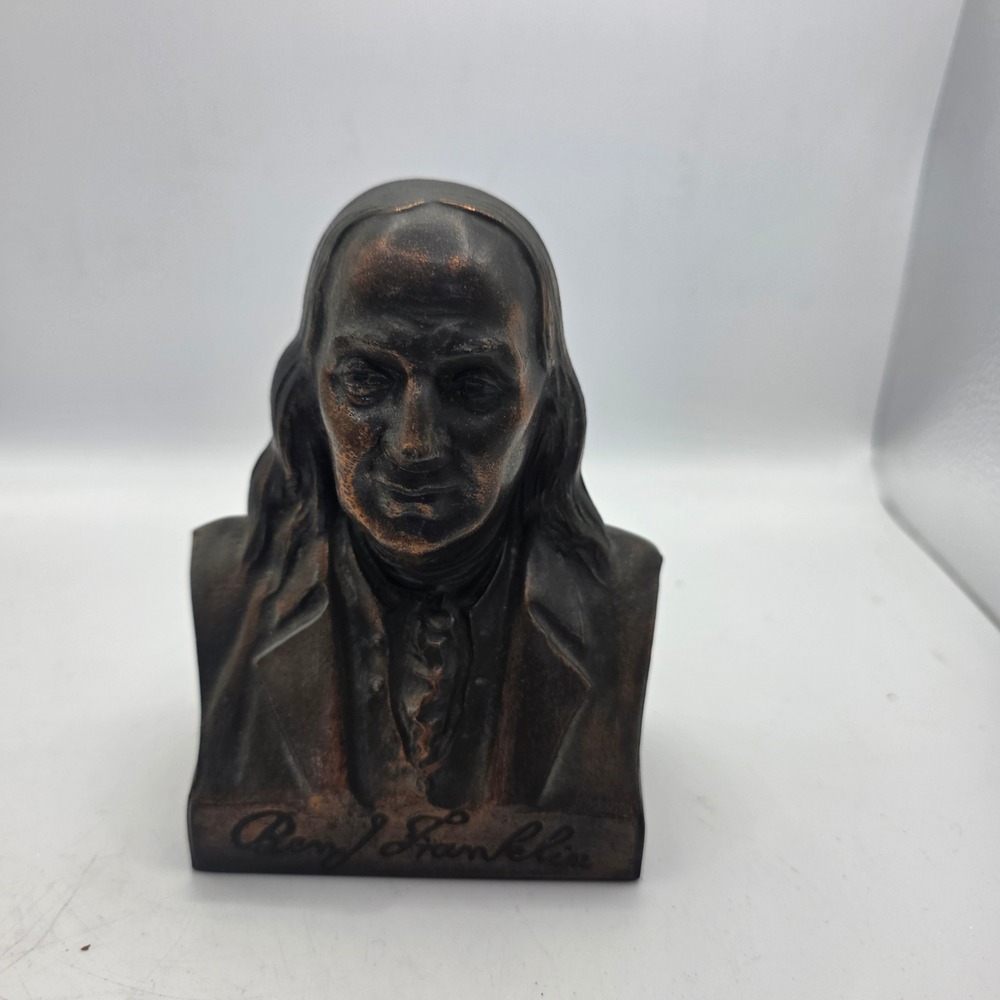 Vintage Banthrico Benjamin Franklin Bust Metal Coin Bank Menomonee Falls Savings